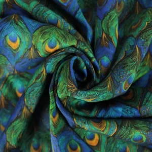 Sateen Peacock Feathers Fabric